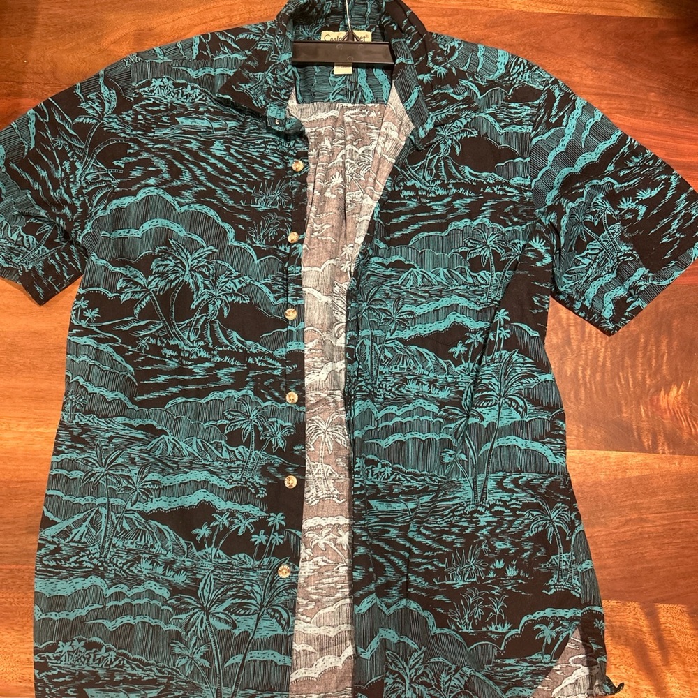 Tropical Blue and Black Button-Up Shirt